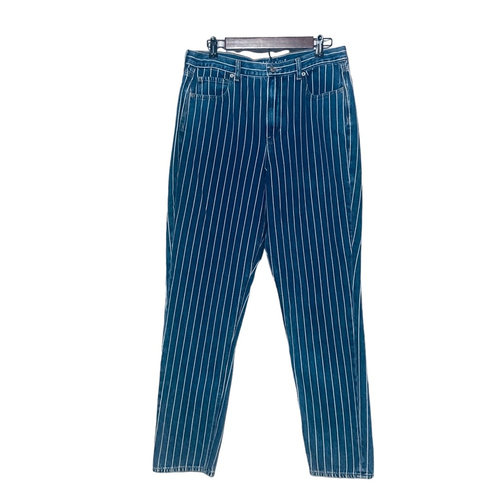 American Eagle Womans 12 Pinstriped Mom Jeans Blue